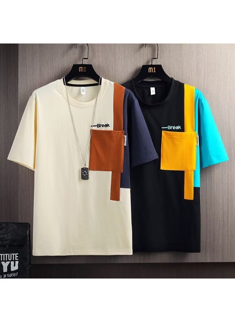 Colorblock Short Sleeve T-Shirt Casual Loose Summer Fashion for Men 092-Black