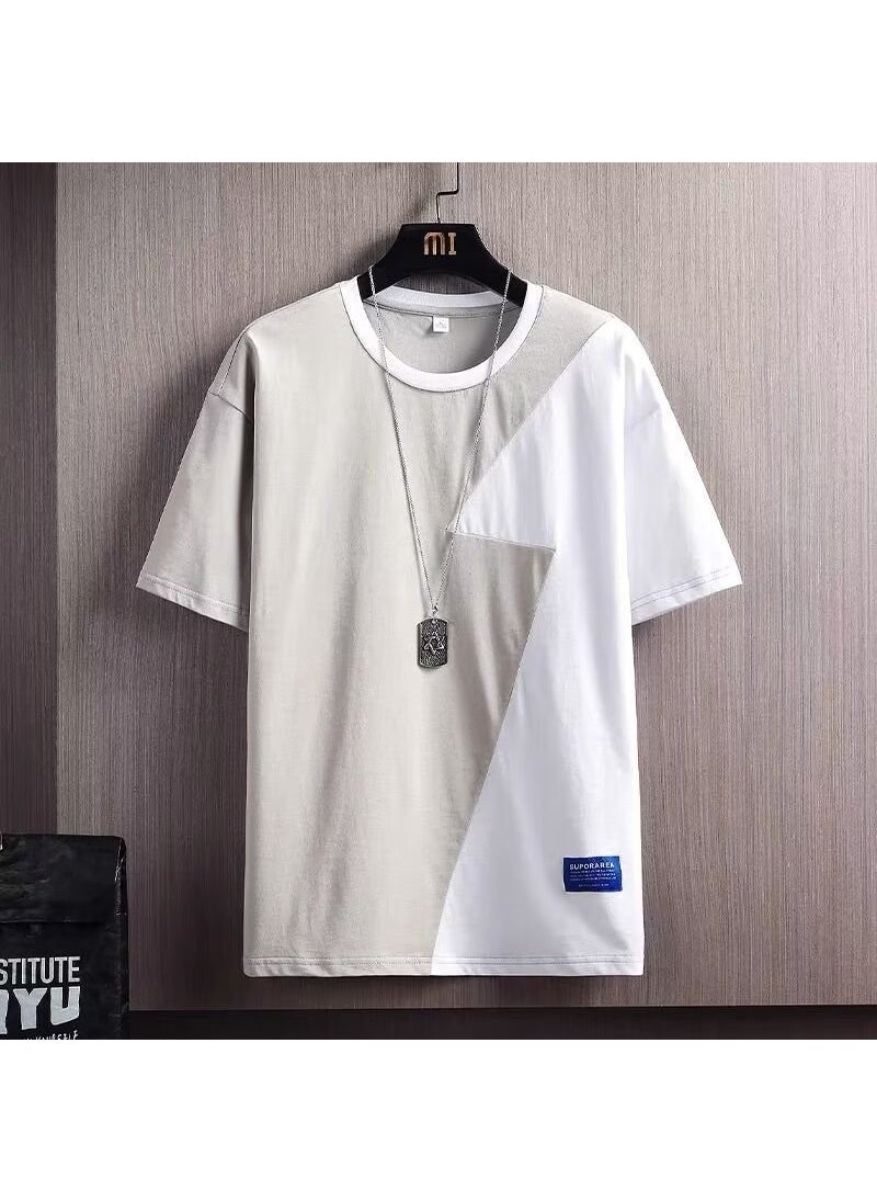 Colorblock Short Sleeve T-Shirt Casual Loose Summer Fashion for Men 929-light gray