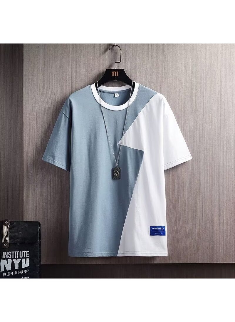 Colorblock Short Sleeve T-Shirt Casual Loose Summer Fashion for Men 929-light gray