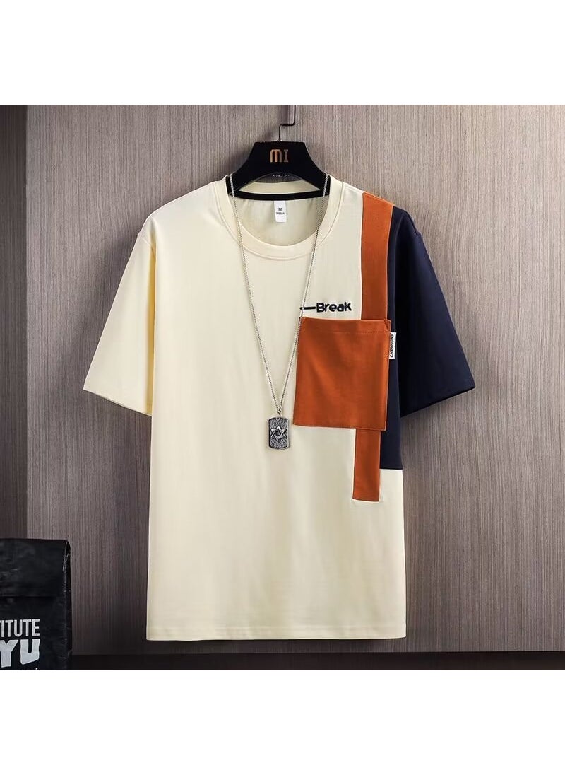 Colorblock Short Sleeve T-Shirt Casual Loose Summer Fashion for Men 929-light gray