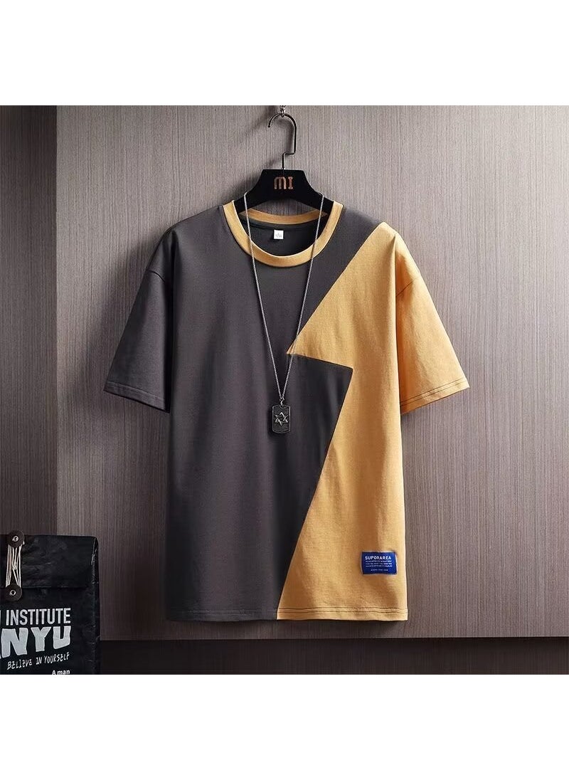 Colorblock Short Sleeve T-Shirt Casual Loose Summer Fashion for Men 929-dark gray