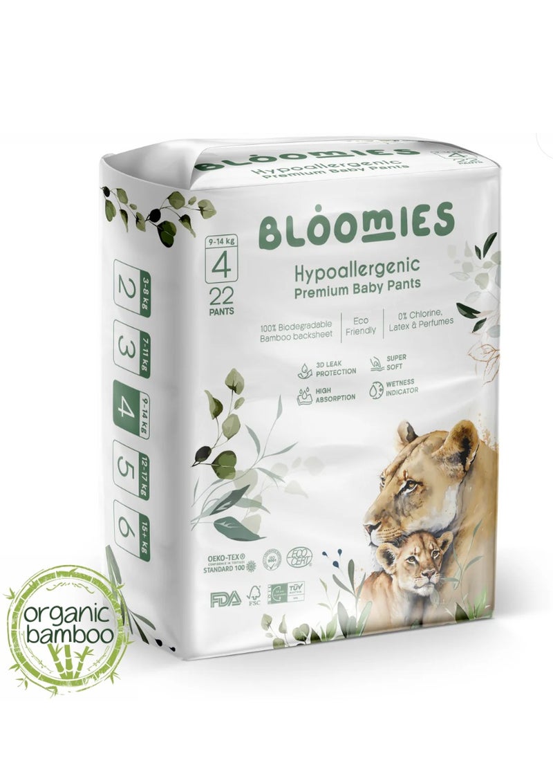 Bloomies Premium Baby Pants with wetness indicator | Eco-friendly and Hypoallergenic Nappy Pants Made with 100% Bamboo | Baby Pants Size 4 for babies 9-14kg x 40pcs