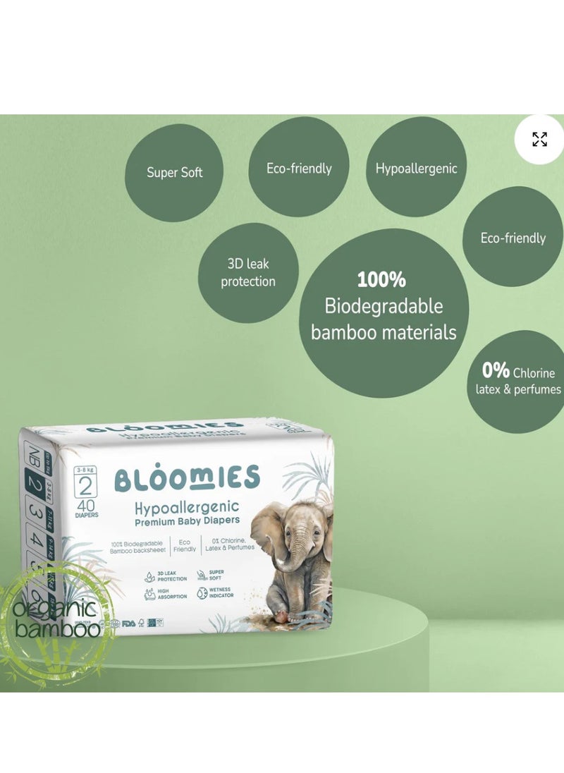 Premium Baby Diapers with wetness indicator | Eco-friendly and Hypoallergenic Nappies Made with 100% Bamboo Size 2 for babies 3-8kg x 22pcs