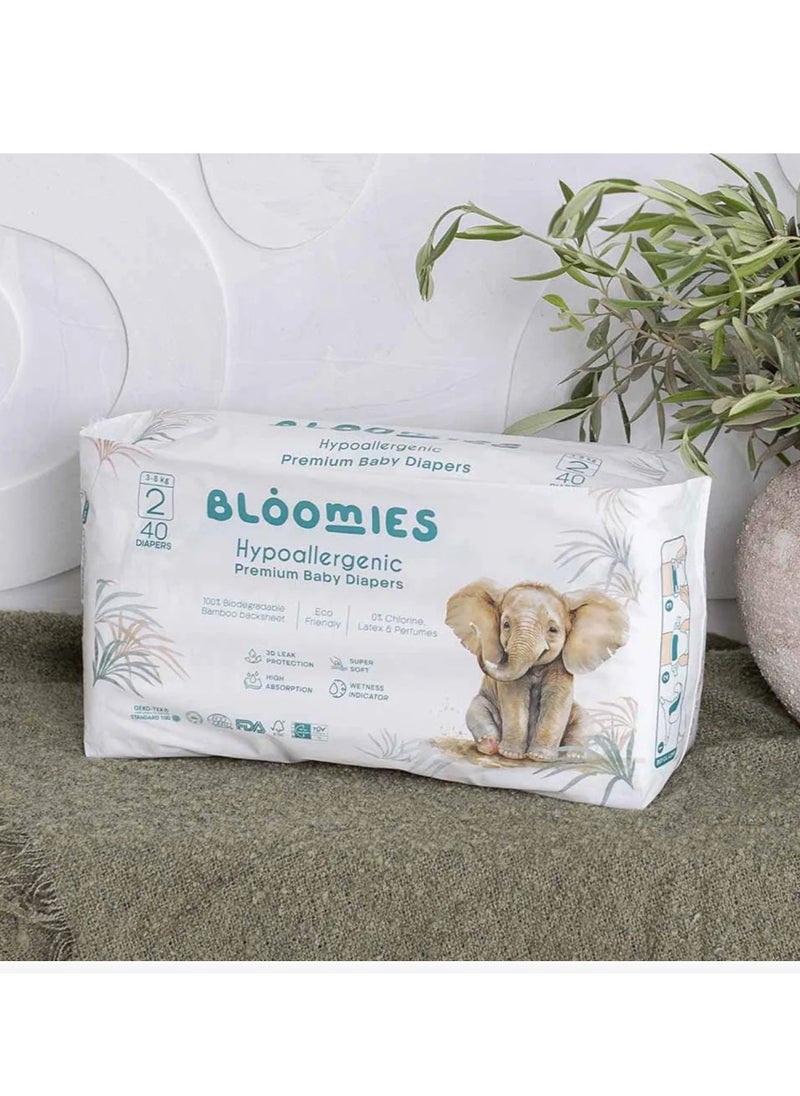 Premium Baby Diapers with wetness indicator | Eco-friendly and Hypoallergenic Nappies Made with 100% Bamboo | Nappies Size 2 for babies 3-8kg x 40pcs x 3