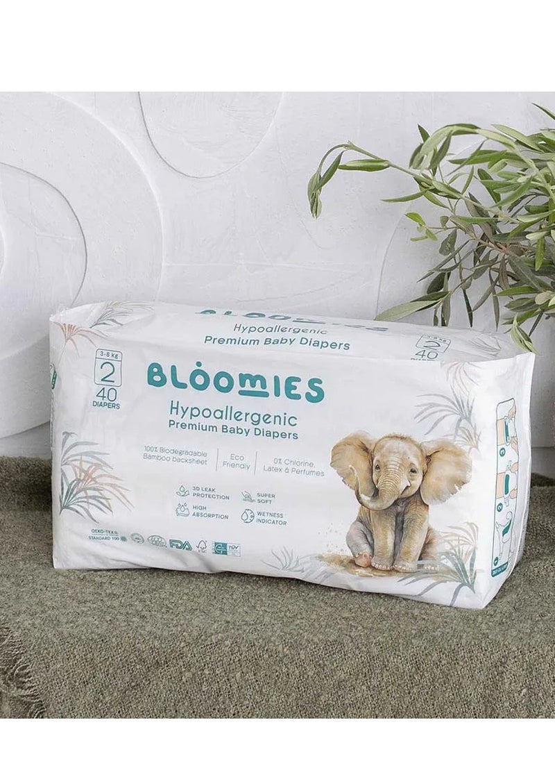 Premium Baby Diapers with wetness indicator | Eco-friendly and Hypoallergenic Nappies Made with 100% Bamboo Size 2 for babies 3-8kg x 22pcs Pack of 3