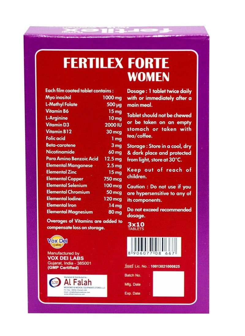 FERTILEX FORTE WOMEN TABLET-MYO INOSITOL,L-ARGININE,FOLIC ACID,VITAMIN B12,B6,SELENIUM WITH MACRONUTRIENTS,30 TABLETS