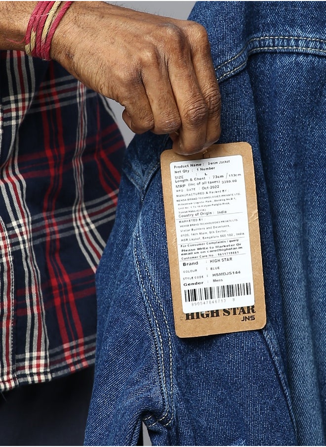 Men Blue Washed Denim Jacket