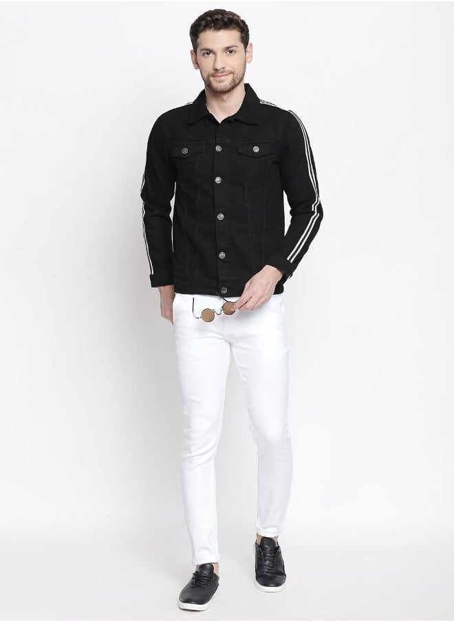 Men Black Solid Denim Jacket