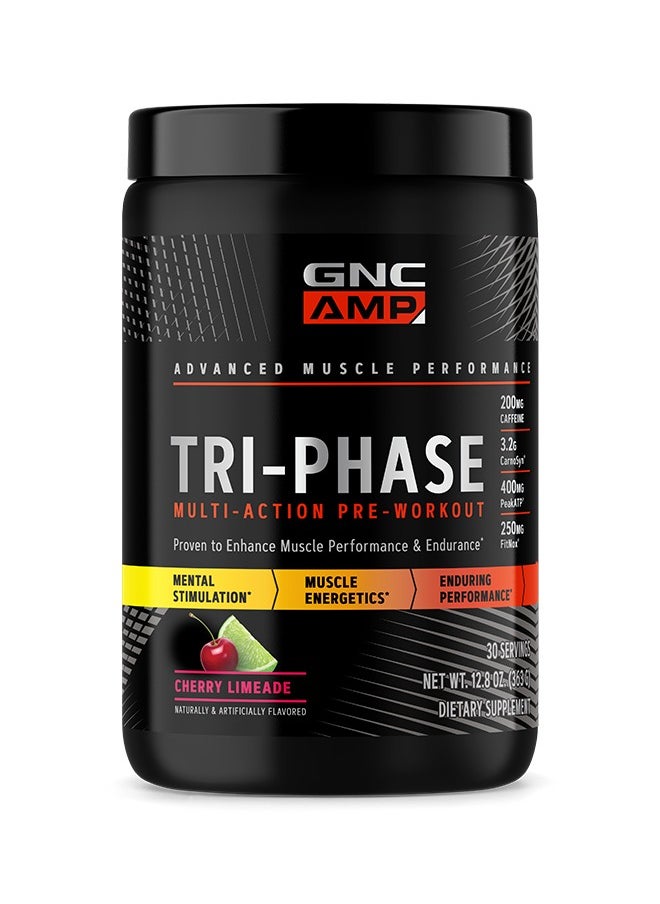 GNC AMP Tri-Phase Multi-Action Pre-Workout | Supports Muscle Performance & Endurance | Cherry Limeade | 30 Servings