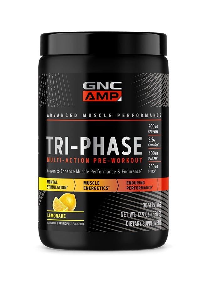 GNC AMP Tri-Phase Multi-Action Pre-Workout | Supports Muscle Performance & Endurance | Lemonade | 30 Servings