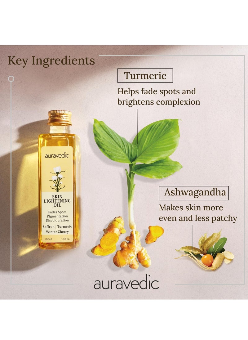 Auravedic Saffron Face Oil with Ashwagandha & Turmeric Moisturizer, Face Serum for Glowing Skin, Pigmentation, De-tan, 100ml Non-Greasy Formula for All Skin Types