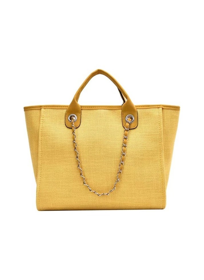 New Ladies Bag Fashion Canvas Large Bag Chain Shoulder Bag Ladies Big Messenger Bag Colour:Yellow Sizes:42*32*27cm