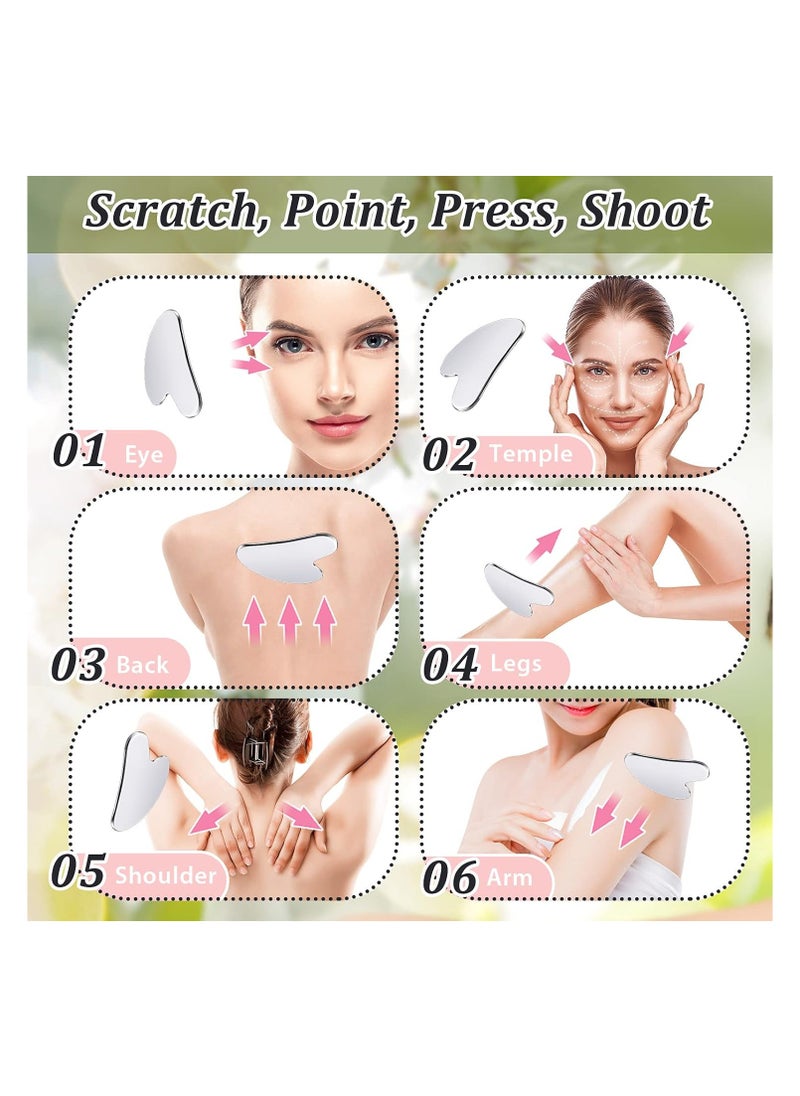 Gua Sha Tool for Face Stainless Steel Gua Sha Facial Massage Beauty Massage Metal Plate Skin Care Scraping Self-care Skin Care Lymphatic Drainage Lifting Massage Anti-Aging Wrinkle