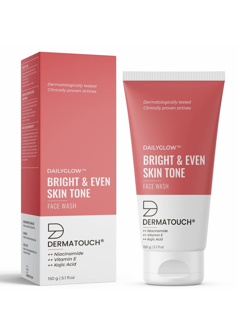 DERMATOUCH Bright & Even Tone Face Wash with Niacinamide, Vitamin E and Kojic Acid | Daily Gentle Face Cleanser For Tan, Pigmentation, Uneven Tone -150G