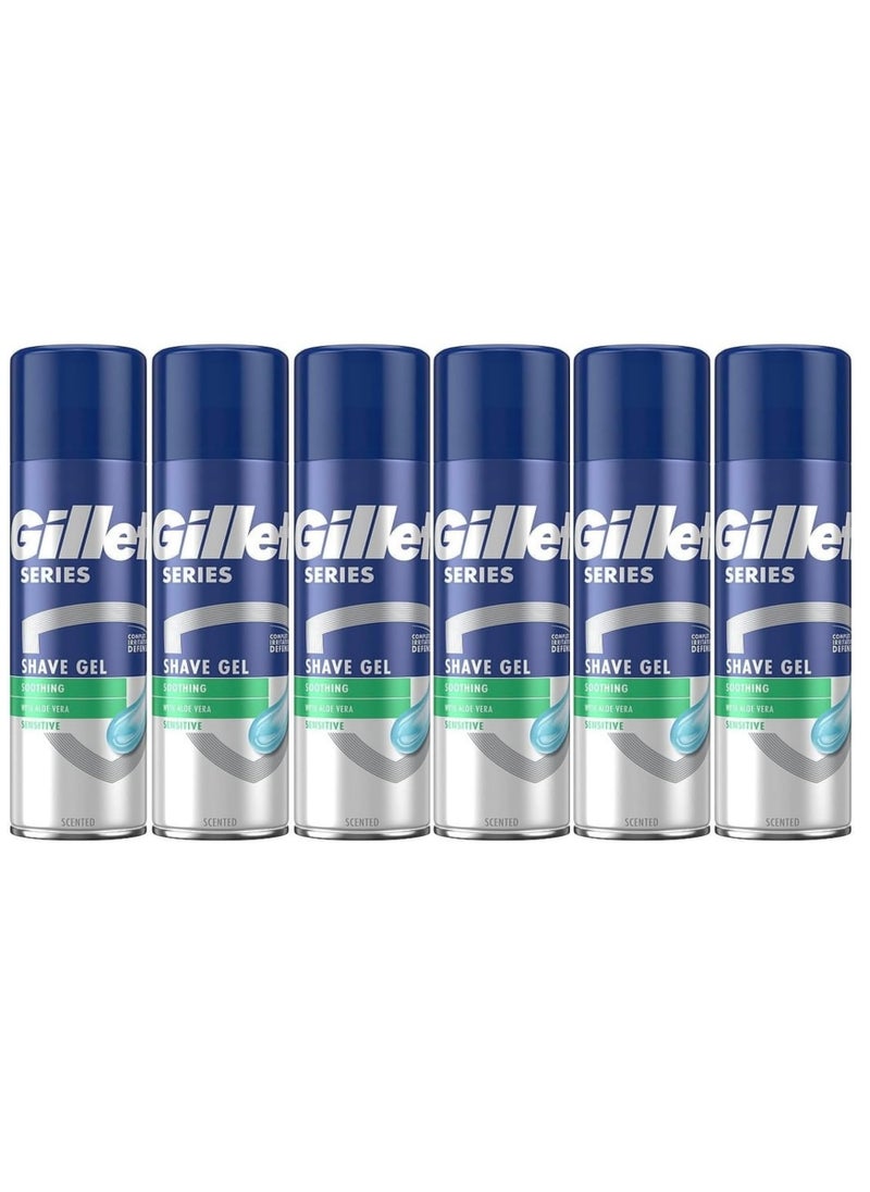 Gillette Series Shaving Gel with Aloe Sensitive Skin 200ml (Pack of 6)