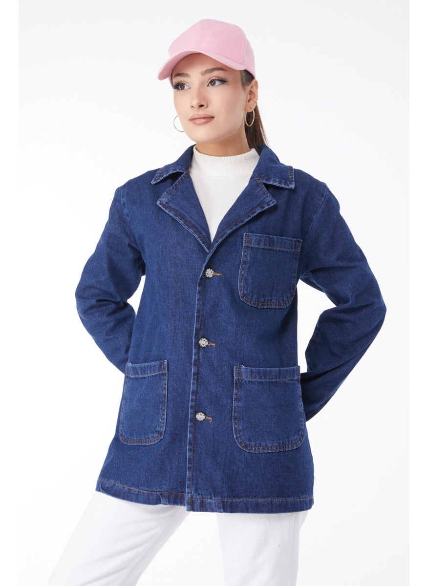 24049-DARK-BLUE Double Breasted Denim Jacket