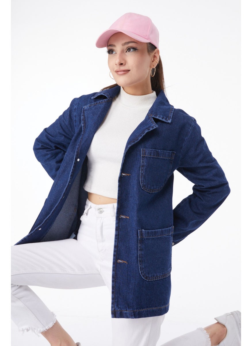 24049-DARK-BLUE Double Breasted Denim Jacket