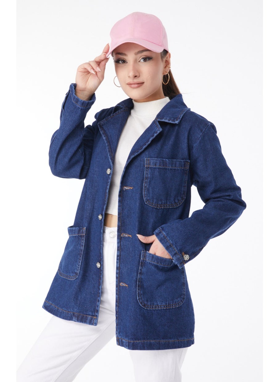 24049-DARK-BLUE Double Breasted Denim Jacket