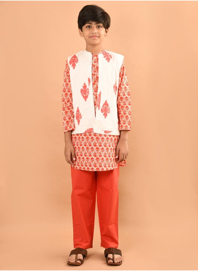 Printed Kurta Pajama Set with Nehru Jacket