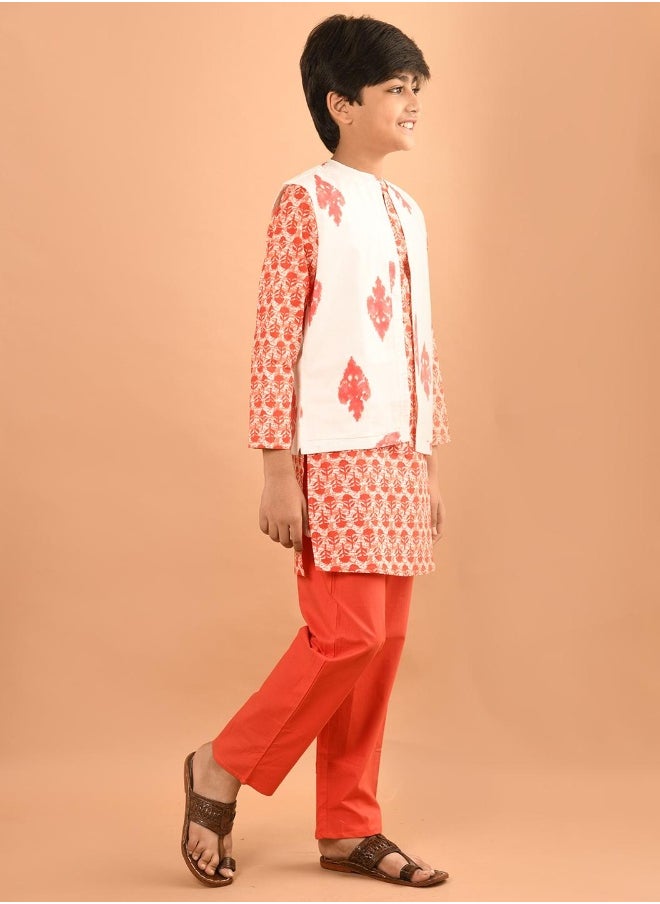 Printed Kurta Pajama Set with Nehru Jacket