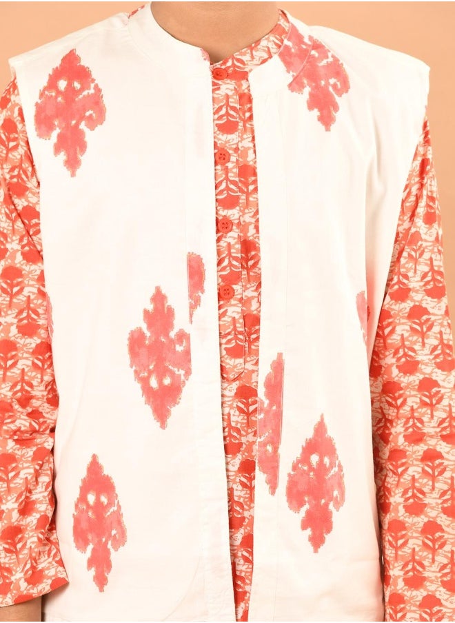 Printed Kurta Pajama Set with Nehru Jacket