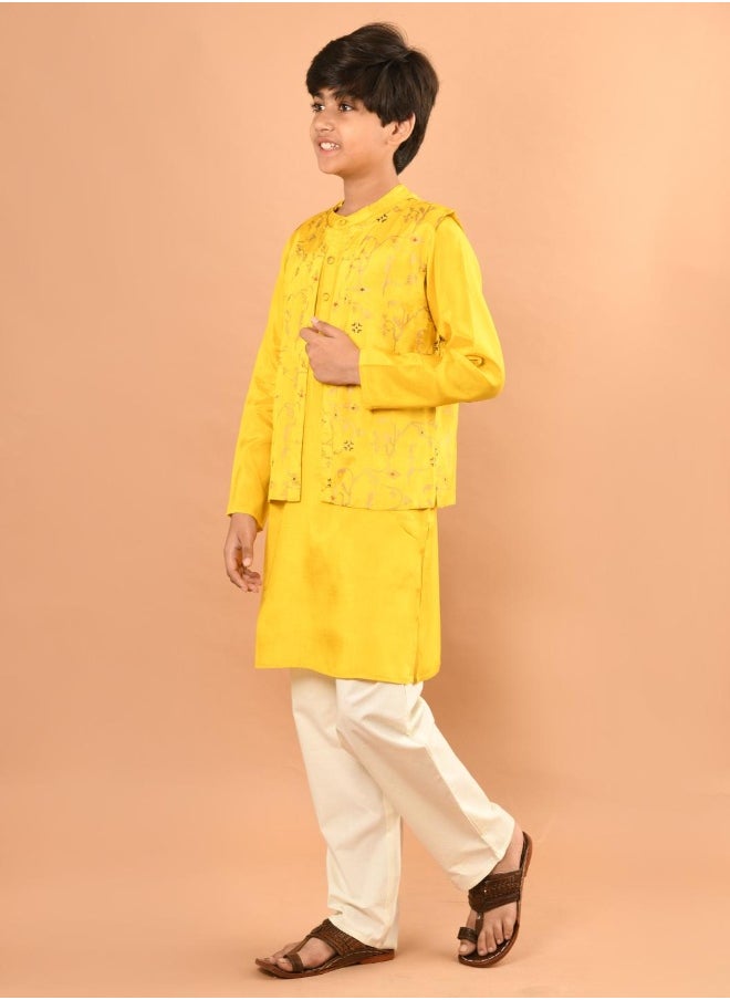 Printed Kurta Pajama Set with Nehru Jacket