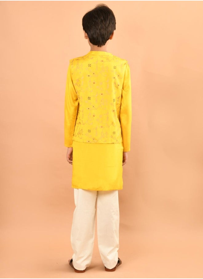 Printed Kurta Pajama Set with Nehru Jacket