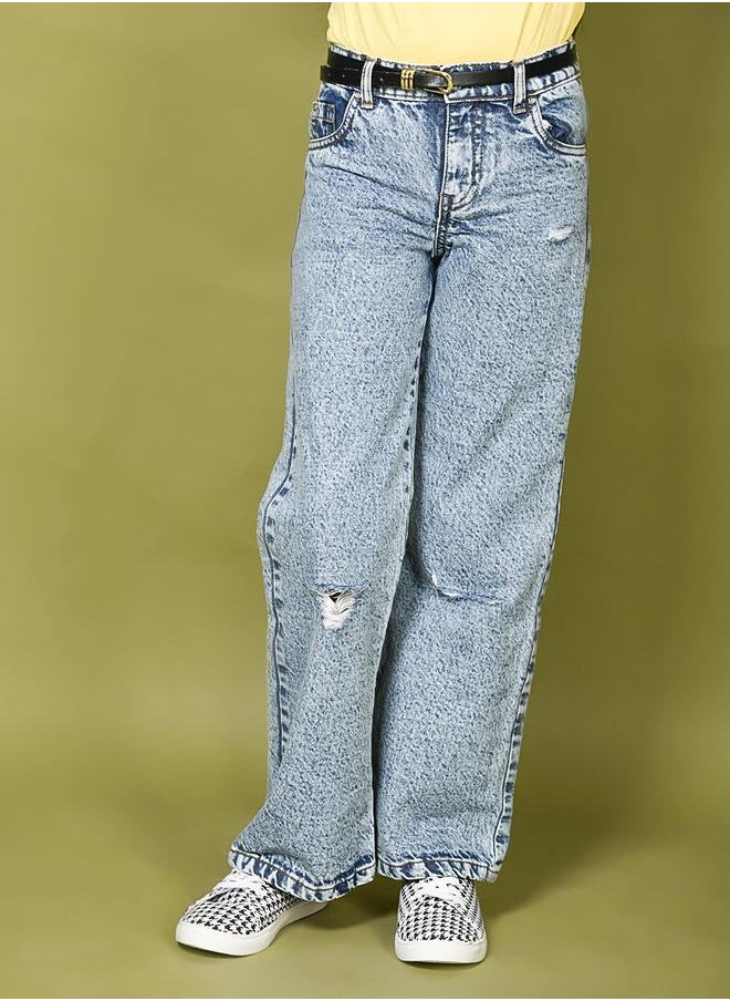 Light Denim Wash Straight Flared Jeans