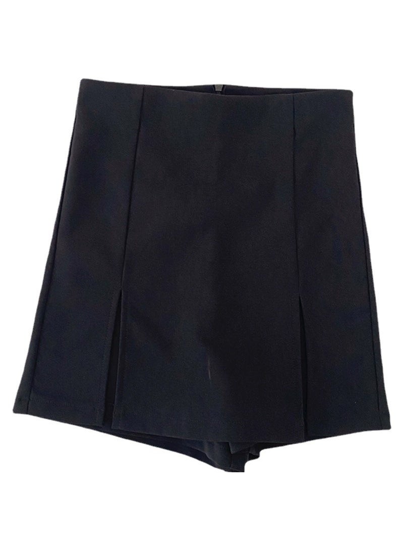 2024 Summer Slim Fit Solid Skirt Shorts for Women Black