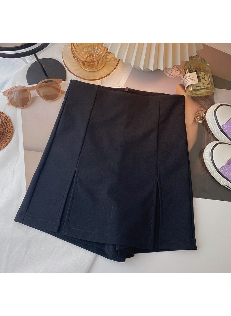 2024 Summer Slim Fit Solid Skirt Shorts for Women Black