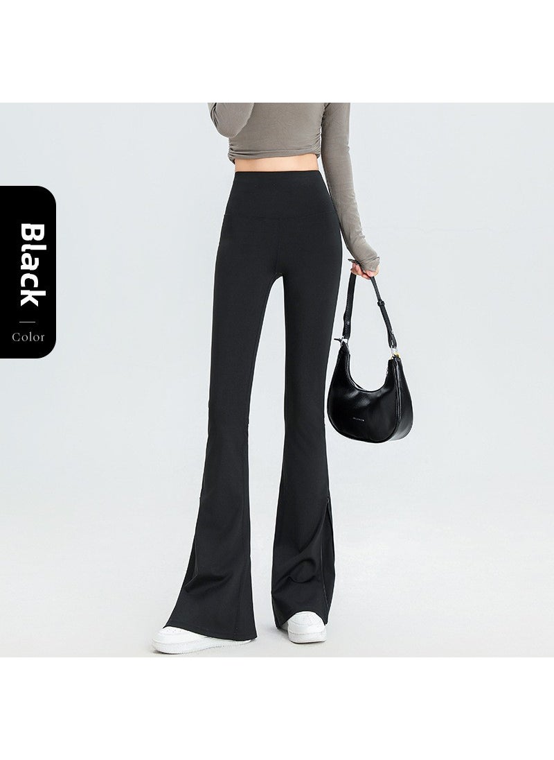 2024 Womens High Waist Flared Shark Pants Slim Black Yoga Leggings regular black