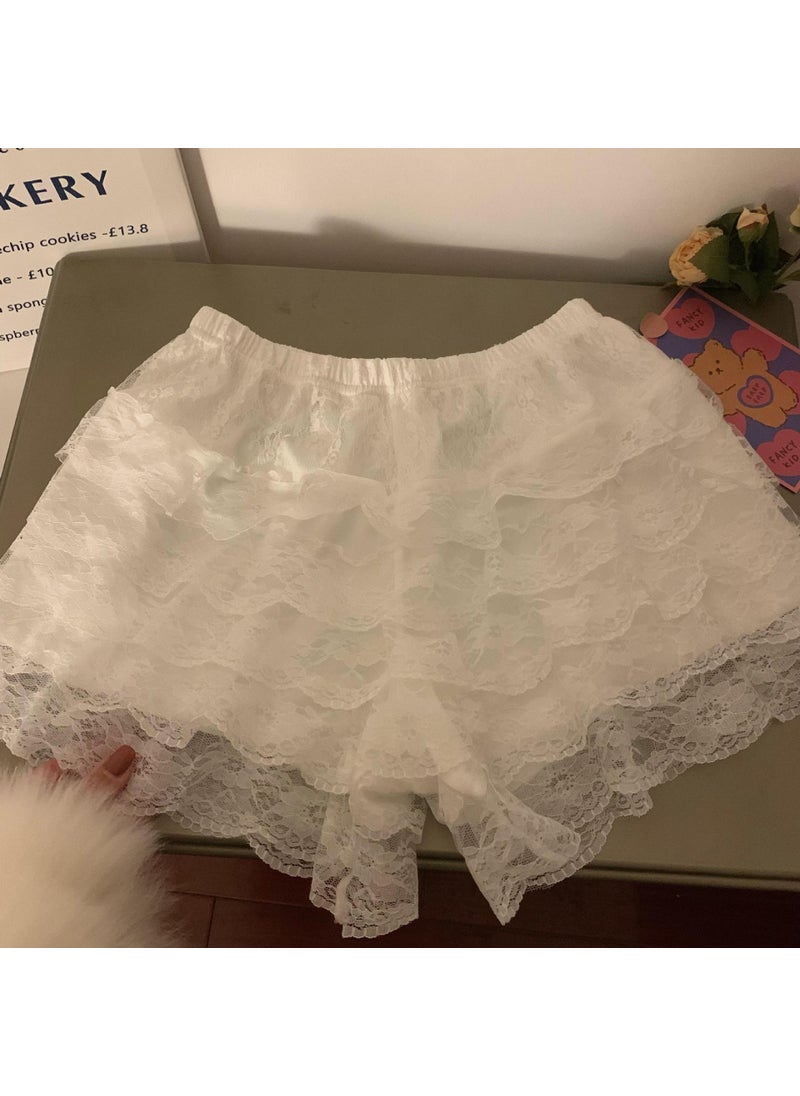 White Lace Trim Safety Shorts Women White