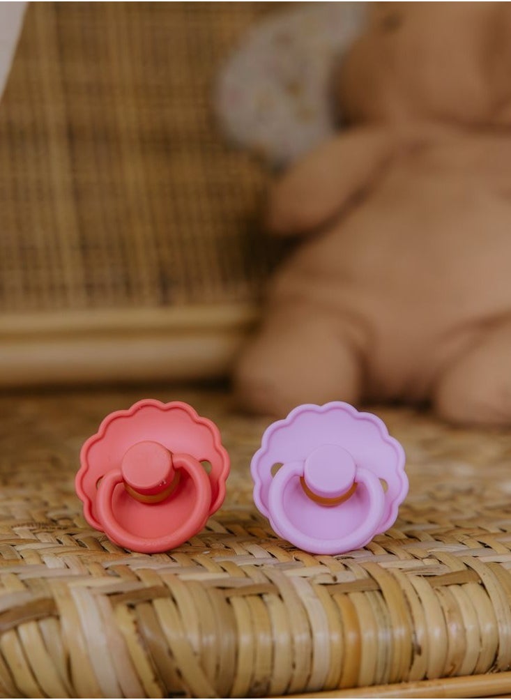 FRIGG Round Silicone Baby Pacifier 6-18M 4-Pack Rosy Romance - Size 2