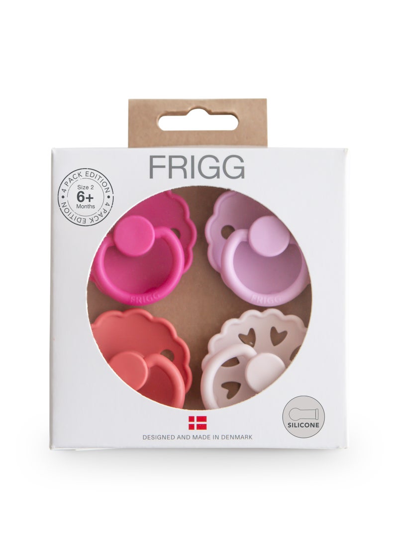 FRIGG Round Silicone Baby Pacifier 6-18M 4-Pack Rosy Romance - Size 2