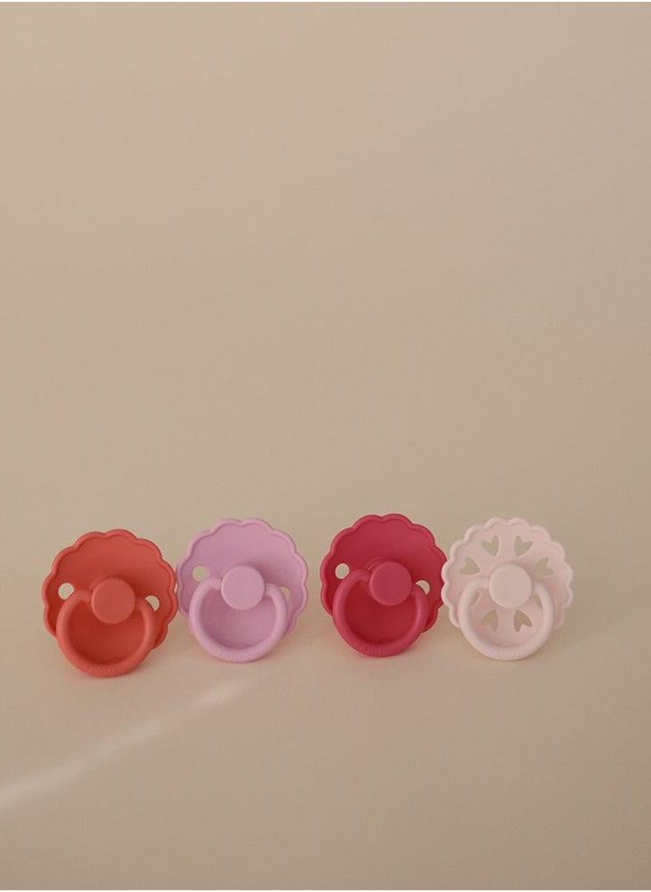 FRIGG Round Silicone Baby Pacifier 6-18M 4-Pack Rosy Romance - Size 2