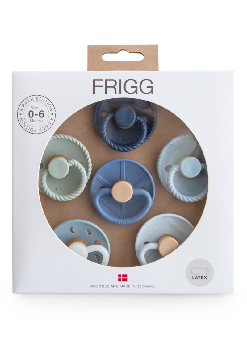 FRIGG Round Latex Baby Pacifier 0-6M 6-Pack Endless Sea - Size 1