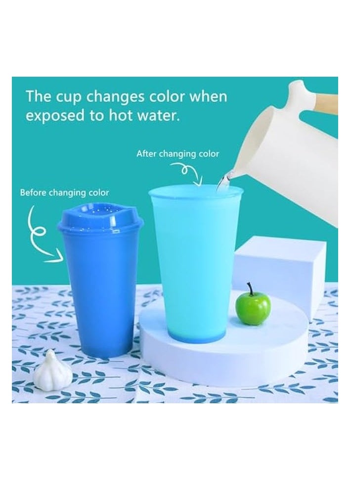 Reusable Color Changing Coffee Cups, 5 Pcs 16 oz/473 ml Plastic Cups with Lids, Quality & Splash-Proof Water Travel Cup for Coffee Mug