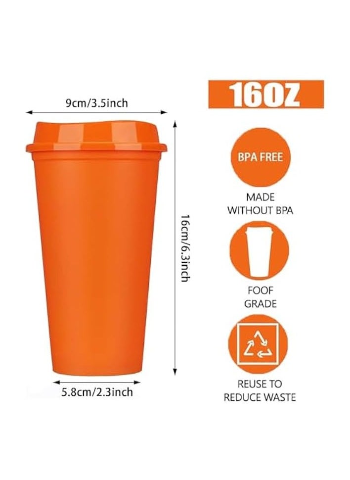 Reusable Color Changing Coffee Cups, 5 Pcs 16 oz/473 ml Plastic Cups with Lids, Quality & Splash-Proof Water Travel Cup for Coffee Mug