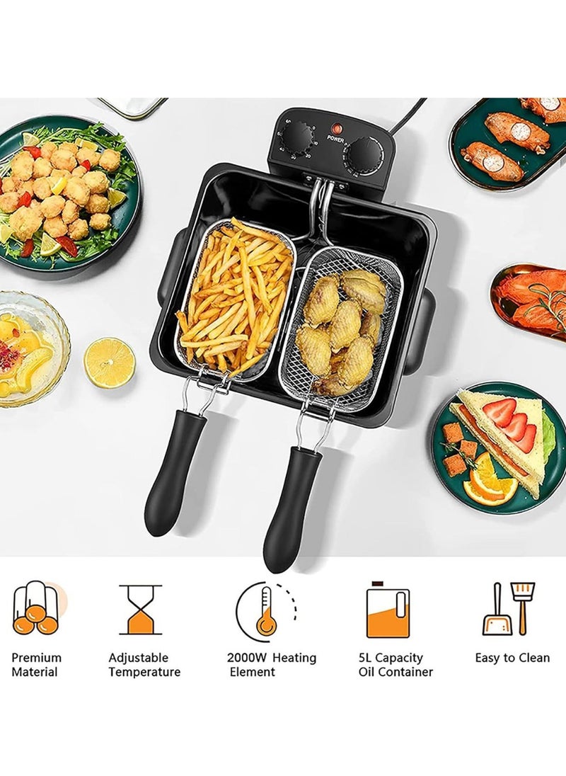 Deep Fryer, 2100W Stainless Steel Fryer with Heating Element, Triple Basket, Cup Oil Container & Lid with View Window, Adjustable Temperature & Timer, for Kitchen & Restaurant