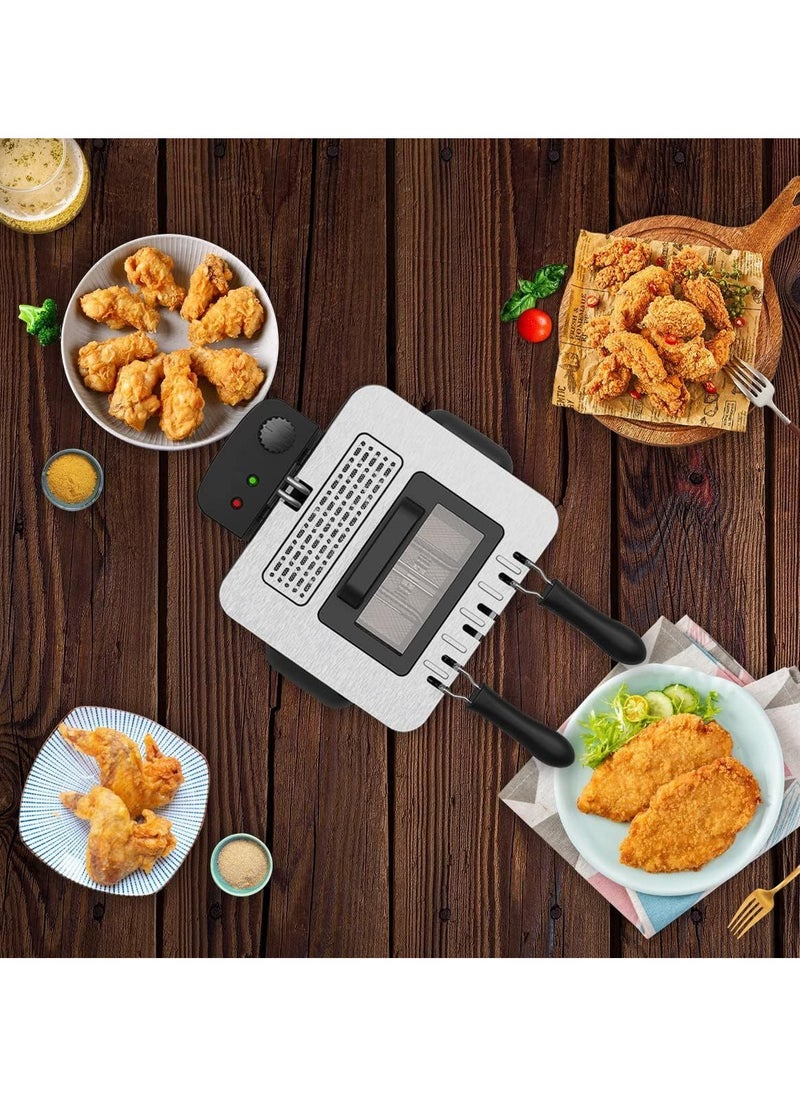 Electric Deep Fryer, 5 Liter/20 Cup with 3 Frying Baskets, Adjustable Temperature, Viewing Window, Stainless Steel, 100 Count 8 Inch Fryer Paper.