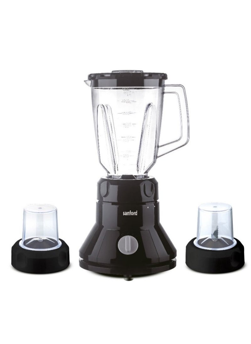 3-in-1 Multi-Function Blender - 350 Watts Long-Life High-Quality Motor, 1.5 Litre Jar for Blending, Grinding, and Pureeing, Includes 2 Dry Mill Jars (100g Capacity Each), High-Quality Stainless Steel Blades, 2-Speed Control