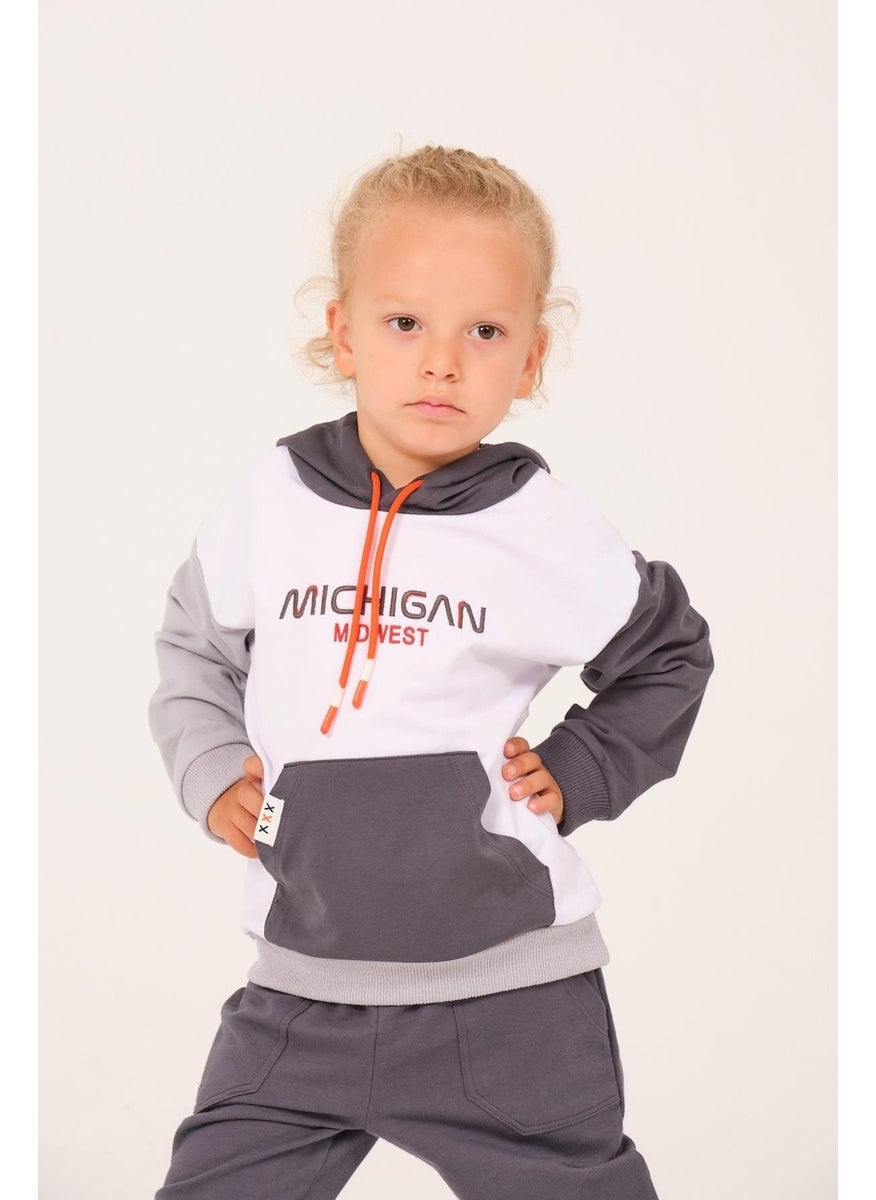 Boy's Hooded Embroidered Sweatshirt - Anthracite