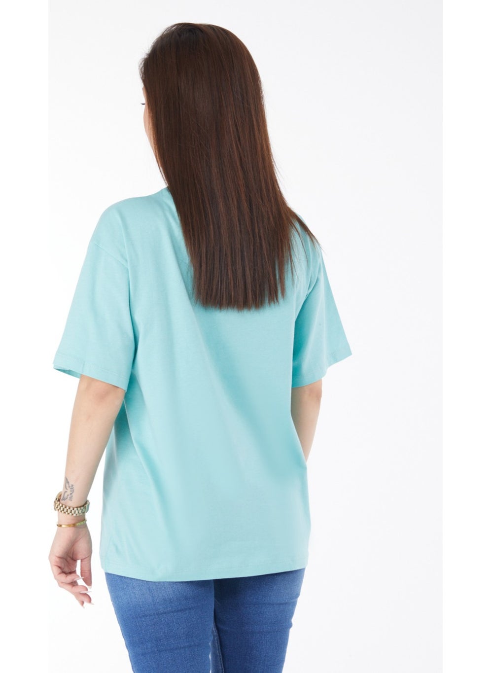 24631-MINT Crew Neck Short Sleeve Printed T-Shirt