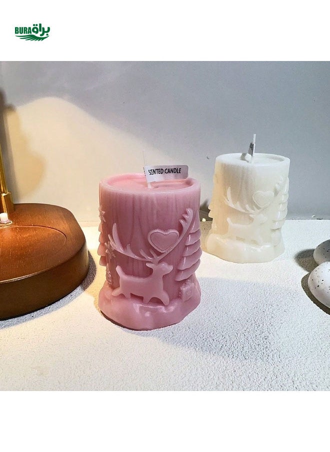 1pc Christmas Reindeer Cylinder Candle, Holiday Gift, Floating Relief Sculpture Home Decor, Christmas Scented Candle