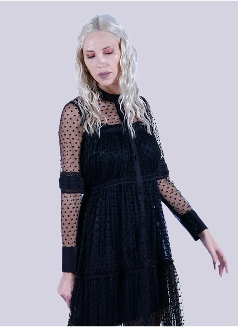 Boho Chic - Black Long Sleeve Midi Dress