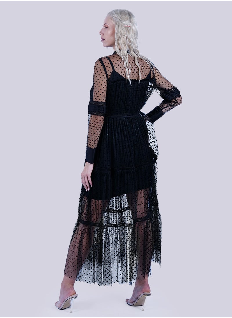 Boho Chic - Black Long Sleeve Midi Dress