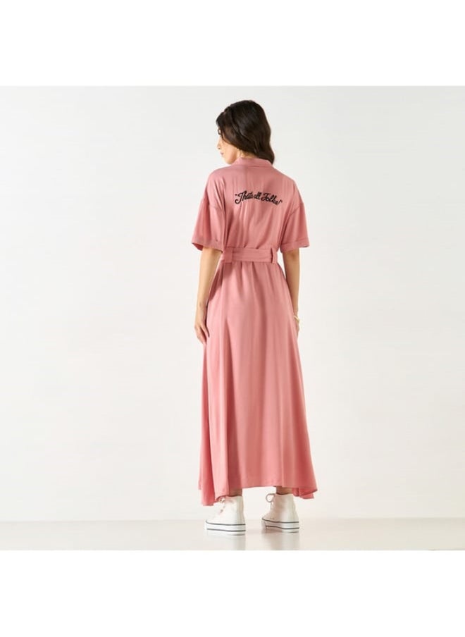 Lola Bunny Embroidered Shirt Dress with Notch Collar and Tie-Up Belt