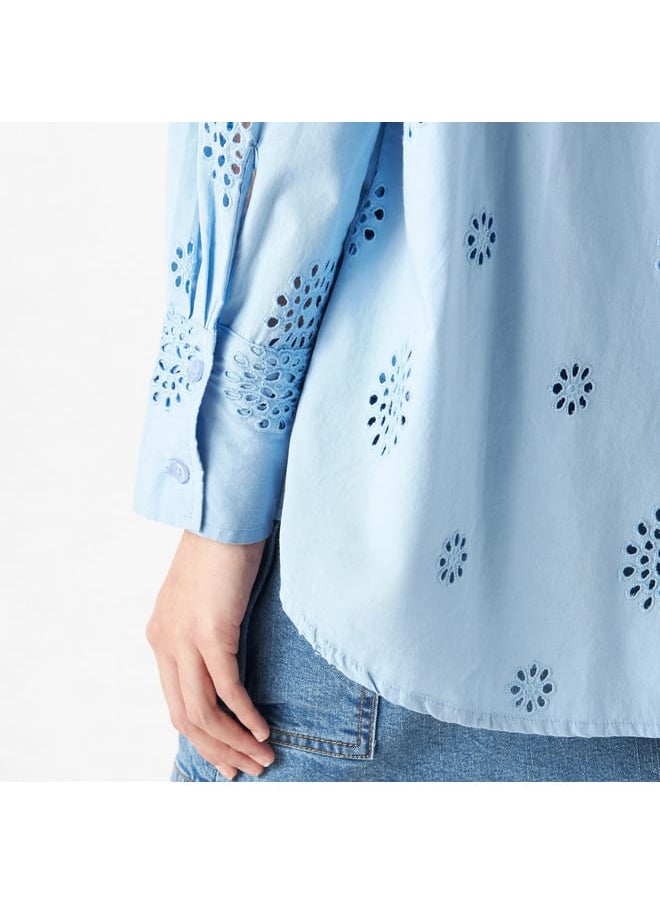 Lee Cooper All-Over Schiffli Embroidered Cotton Shirt with Long Sleeves
