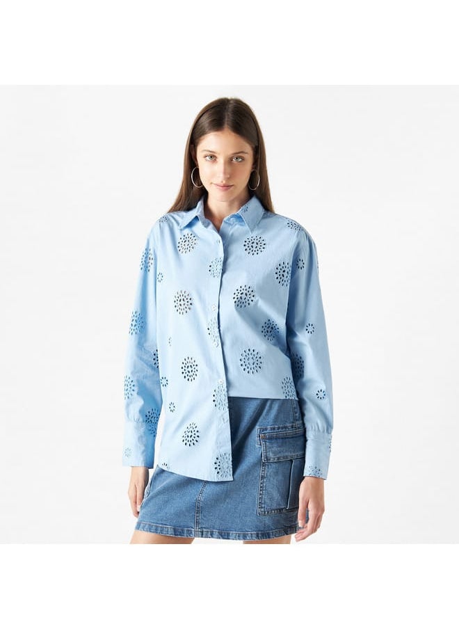 Lee Cooper All-Over Schiffli Embroidered Cotton Shirt with Long Sleeves