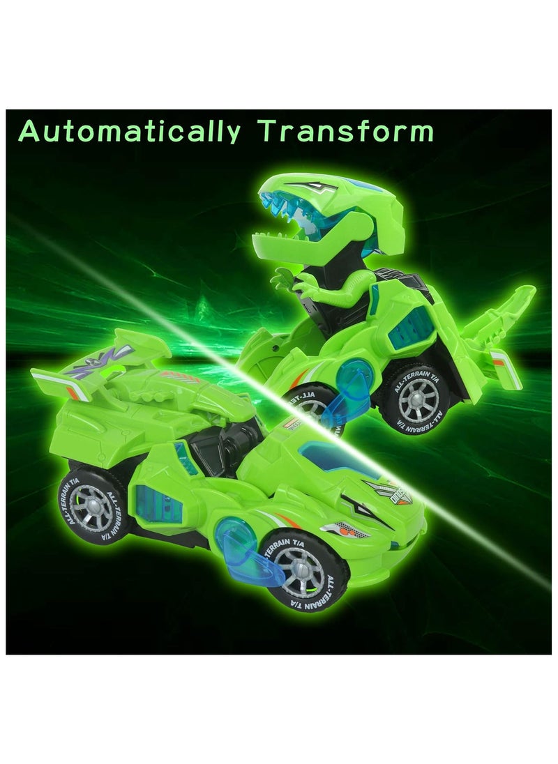 huwairen Transformers Toys for 3-6 Year Old Boys Dinosaur Toys with LED Light and Music Dinosaur Car Gifts for 4 5 6 7 Year Olds (Green)